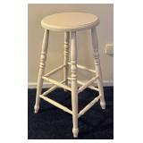 LL  - Vintage White Painted Wooden Stool