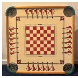 LL  - Vintage Game and Toy Collection with Carrom Board, Lincoln Logs, Baseball Glove and American Flyer Trestle Set