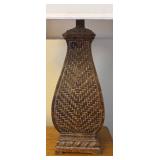 O - Table Lamp with Patterned Brown Base and White Shade