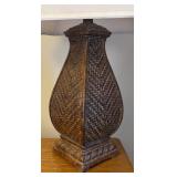 O - Table Lamp with Patterned Brown Base and White Shade