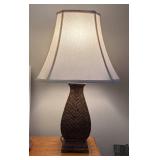 O - Table Lamp with Patterned Brown Base and White Shade