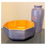 LL  - Vintage Lusterware Lavender Vase and Octagonal Bowl Set with Shimmer Finish