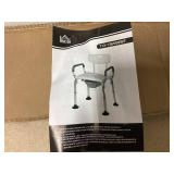 HOMCOM 3-in-1 Shower Chair with Back and Arms, Height Adjustable Bedside Commode, Raised Toilet Seat with Non-Slip Rubber Foot Pad for Seniors, Disabled, White