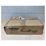 PawHut Raised Pet Feeding Storage Station with 2 Stainless Steel Bowls Base for Large Dogs and Other Large Pets, White (Slightly Dirty)