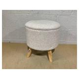 Aghana Digitals Cream White Storage Ottoman Stool: Linen Fabric Padded Seat, Multifunctional Indoor