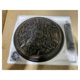 Outsunny 18" 20 lbs Round Resin Umbrella Base Stand Market Parasol Holder with Decorative Rose Floral Pattern & Easy Setup, for ?1.5", ?1.89" Pole, for Lawn, Deck, Backyard, Garden, Bronze