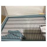 PawHut 71" W x 27.25" H Extra Wide Freestanding Pet Gate with Adjustable Length Dog, Cat, Barrier for House, Doorway, Hallway, Blue-Gray