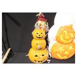 Large Halloween Lighted Blow Mold Decorations Including Ghost and Jack-O-Lanterns
