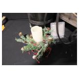 Holiday Decor Lot with Artificial Tree, Sleigh, Ornaments, and Candle Display