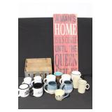 Assorted Coffee Mug Set with Decorative Sign and Mail Organizer