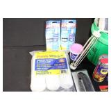 Bucket of Home Improvement Supplies with Caulk, Rollers, and Tools