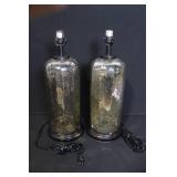 Pair of Glass Table Lamps with Antique Mercury Finish