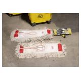 Lot of 3 Commercial Mop Buckets with Wringers and Mop Heads