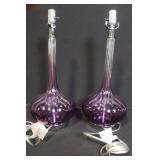 Pair of O.K. Lighting Purple Glass Table Lamp Bases