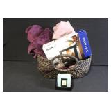 Home Decor Bundle with Sony 7in Digital Photo Frame, Throw Blankets, Glass Coasters, and Woven Basket