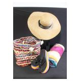 Beach Set with Straw Hat, Woven Tote, Platform Sandals, and Striped Towel