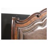 Ornate Queen Size Wood and Upholstered Headboard with Footboard