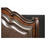 Ornate Queen Size Wood and Upholstered Headboard with Footboard