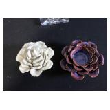 Crystal Cross and Two Ceramic Flower Decor Figurines