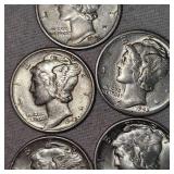 Lot of 5 XF Mercury Silver Dimes, 10c