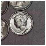Lot of 5 XF Mercury Silver Dimes, 10c