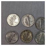 Lot of 10 Mercury Silver Dimes, 10c