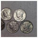 Lot of 5 Mercury Dimes 10c
