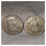 Lot of 2 Franklin Halfs, 50c 1963 Silver
