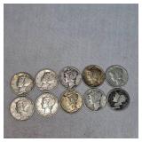 (10) Mercury Silver Dimes Assortment