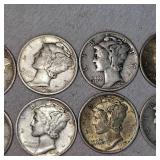 (10) Mercury Silver Dimes Assortment