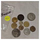 1962 Franklin Halfs, 50c, and Assortment of Spanish Coins