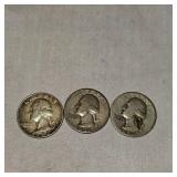 (3) Washington Silver Quarters, 25c