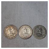 (3) Washington Silver Quarters, 25c