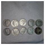 Mercury Silver Dimes, 10c (10)