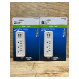 3-Outlet USB Travel Wall Tap Surge Protector, White (lot of 2)
