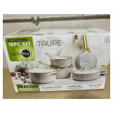 GreenPan 10 Piece Cookware Set, Non-Toxic PFAS-Free Hard Anodized Healthy Ceramic Nonstick, Stainless Steel Gold Handle, Glass Lids, Dishwasher Safe, Oven & Broiler Safe, Taupe Brown