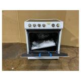 Forno Espresso Leonardo FFSEL601230WHT 30 Inch Slide-In Electric Range with 4 Elements, 5 cu. ft. Oven Capacity, Steam Clean, Convection Oven, 2 Oven Racks, and ADA Compliant: White (Transit Damage)