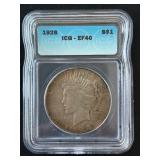 1928 Peace Dollar ICG EF40 Key Date Only 360,649 Minted