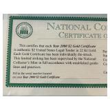 22K Gold 1899 $2 Dollar Gold Certificate