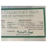 22K Gold 1899 $2 Dollar Gold Certificate