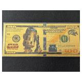 24K Gold Foil $100 Dollar Note Star Wars R2D2