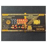 24k Gold Foil $100 Dollar Note Trump 45/47