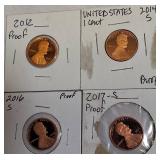 2012-S Lincoln Cent Proof, 2014-S Lincoln Cent Proof, 2016-S Lincoln Cent Proof, and 2017-S Lincoln Cent Proof.