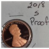 2018-S Lincoln Cent Proof, two 2019-S Lincoln Cent Proofs, and 2022-S Shield Reverse Lincoln Cent Proof.