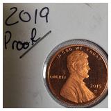 2018-S Lincoln Cent Proof, two 2019-S Lincoln Cent Proofs, and 2022-S Shield Reverse Lincoln Cent Proof.