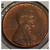 1982-D UNC Copper Large Date, 1960-D UNC Large Date, 1960-D MS-64, and a Small Date Lincoln cent