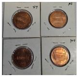1982-D UNC Copper Large Date, 1960-D UNC Large Date, 1960-D MS-64, and a Small Date Lincoln cent