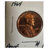 1982 UNC Small Copper Dated Lincoln Cent Proof, 1964, 1961, and 1963 Lincoln Cent Proofs