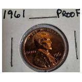 1982 UNC Small Copper Dated Lincoln Cent Proof, 1964, 1961, and 1963 Lincoln Cent Proofs