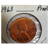 1982 UNC Small Copper Dated Lincoln Cent Proof, 1964, 1961, and 1963 Lincoln Cent Proofs